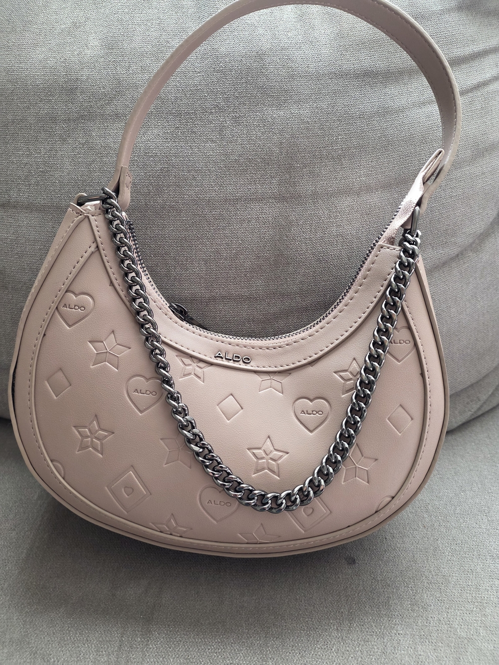 ALDO Blush Pink Embossed Crescent Shoulder Bag with Silver Chain